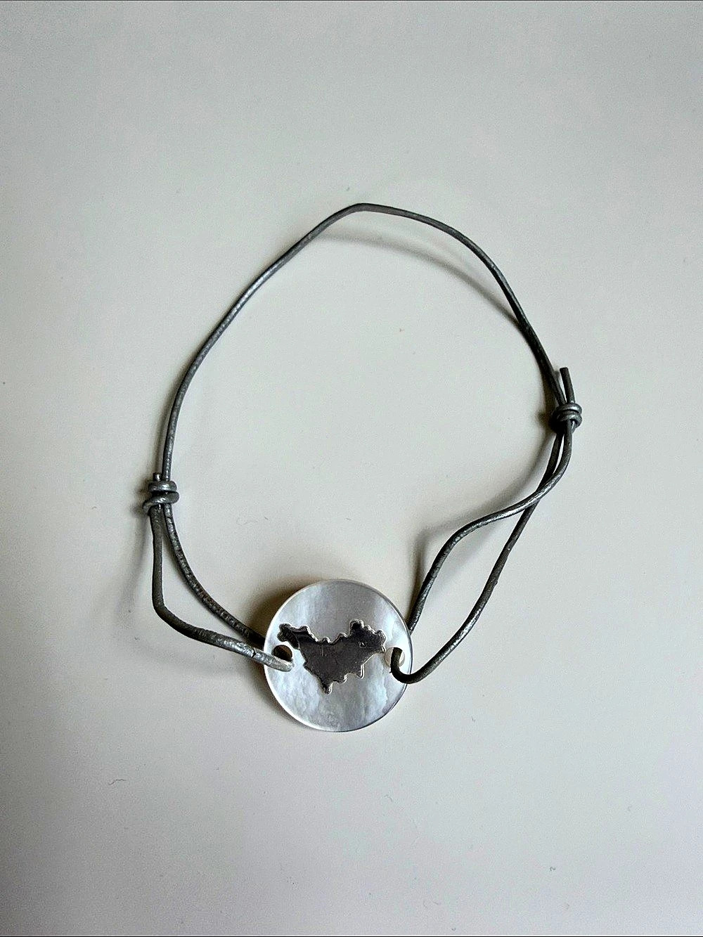 St. Barth’s Pendant Adjustable Cord Bracelet in Gray & Silver
